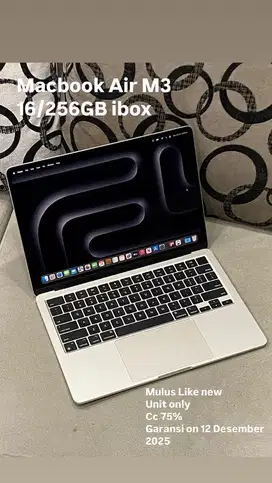 Macbook Air M3 16/256GB Starlight ex ibox garansi on desember 2025