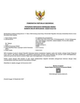 Pembuatan jasa izin usaha NIB (SIUP) PT perorangan