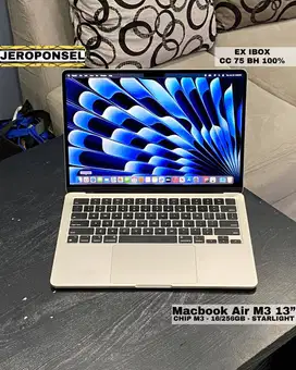MACBOOK AIR M3 13 16/256GB STARLIGHT EX IBOX LIKE A NEW CC 75 BH 100%