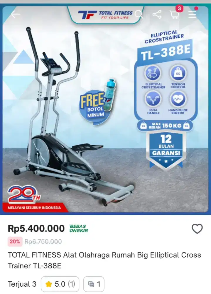 TOTAL FITNESS Cross Trainer Elliptical Home Gym Alat Olahraga Rumah