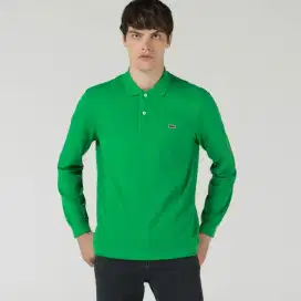 Kaos polo shirt long Sleeve LACOSTE green colour Size M