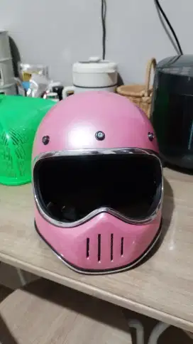 helm retro full face pink glossy