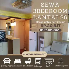 3bedroom sewa full furnish samping mall apartemen bassura city