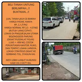 Tanah murah pinggir jalan raya harga dibawah pasar di Bojonggede-Bogor