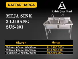Sink Stainless Steel / Meja Cuci Piring 2 Bowl 2 Lubang 201 & 304
