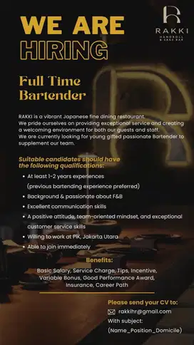 Loker Bartender Full Time