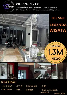 DIJUAL MURAH, BANTING HARGA   RUMAH SIAP HUNI DI LEGENDA WISATA