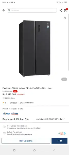 Electrolux 500Ltr kulkas 2 pintu ese5401a