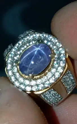 3,98 Star blue safir Ceylon Srilanka no heated memo ring perak