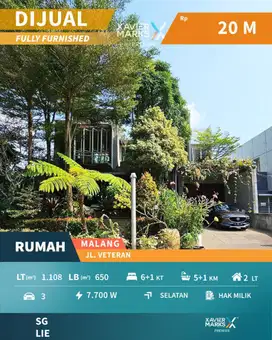 Dijual Rumah Premium Mewah Full Furnished di Jl Veteran, Malang Kota