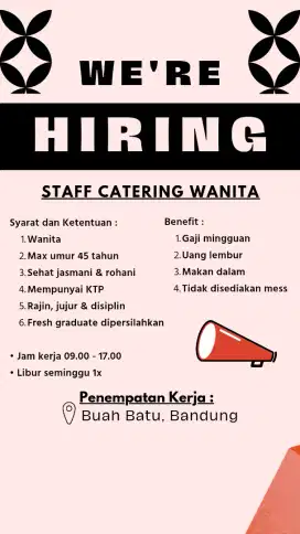 Lowongan Kerja Crew Catering Wanita (Bandung)