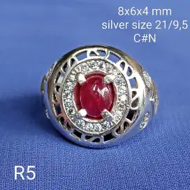Cincin perak, batu permata natural ruby