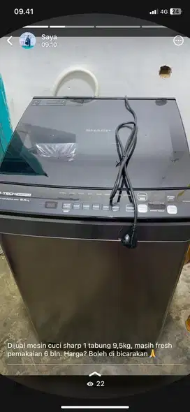 Dijual mesin cuci sharp 9,5 kg 1 tabung otomatis