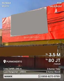Dijual dan Disewakan Ruko Besar Area Purwokerto