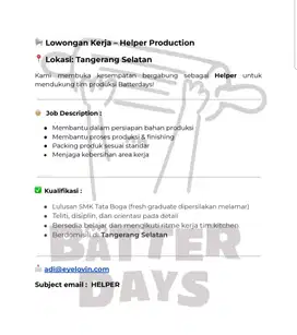 Dibutuhkan segera : BAKER HELPER
