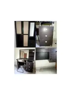Paket Lemari Baju Pakaian 3 pintu Laci Meja Rias Belajar Kursi Lipat