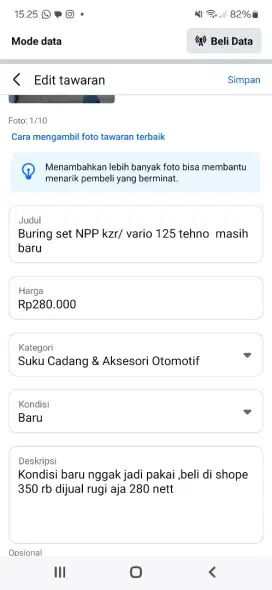 NPP cylinder satu set kzr vario 125