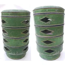 Vintage antik seni lukis Cina peranakan tenong / rantang era 50'an