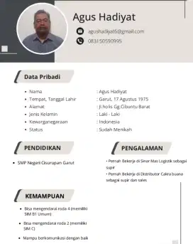Driver dan saya bisa mobil metik dan manual mobil kecil mau pun besar