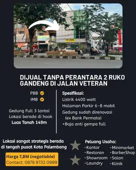 DIJUAL 2 RUKO GANDENG DI JALAN VETERAN