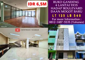 Ruko GANDENG 4 lantai 9x15 hadap Boulevard Daan Mogot Baru