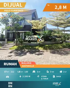 Dijual Rumah Modern 2 lantai Di mainroad Austinville, Tidar, Malang