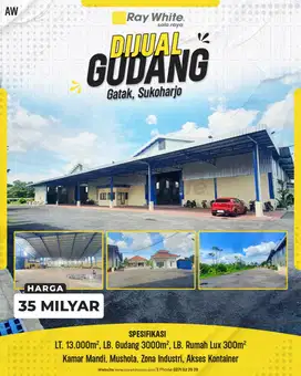 Gudang Industri Luas dengan Rumah Lux di Gatak, Sukoharjo