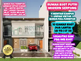 Jual Rumah Kost Putri Serpong Full Furnish Dekat Kampus UNPAM Viktor