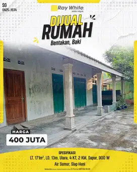 Dijual Rumah Siap Huni di Bentakan, Baki, Sukoharjo