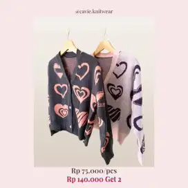 Cardigan Rajut Wanita Lengan Panjang - Korea Look Motif Love