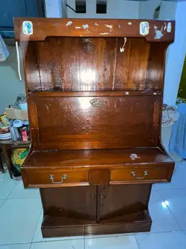 Meja belajar kayu multiplek jati (ada lampu)