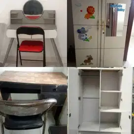 Paket Murah Lemari Baju Meja Rias Belajar kursi Kecil Bekas Cibinong