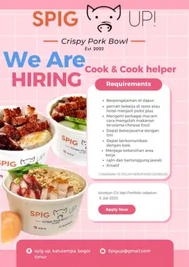 Dibutuhkan cook dan cook helper