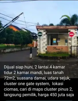 Rumah Asri Cluster di Ciomas Bogor Sejuk Aman Nyaman