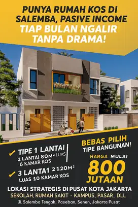 Punya Rumah Kos di Jakarta Pusat? Mulai 800 Jutaan, Cashback 50 Juta