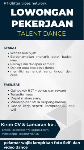 Loker tersedia host live, Mua, talent dance, moderator live
