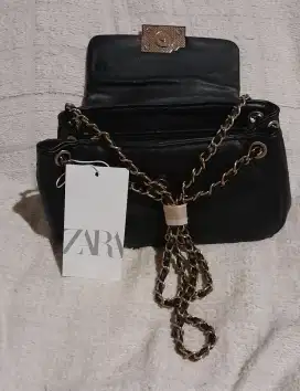 Tas Bahu Wanita ZARA Metal Decorated Chain  Flap Magnet Import