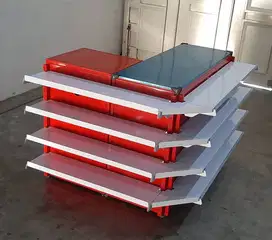 MEJA KASIR SUDUT ALFA 125 CM LENGKAP SHELVING DEPAN
