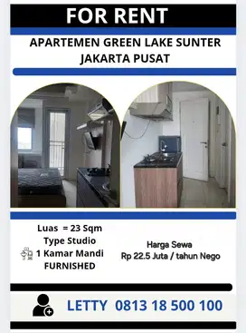 Apartemen Green Lake Type Studio Rp 22 Juta / tahun