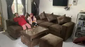 Sofa L minimalis murah + puk
