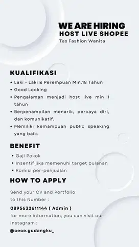 LOKER HOST LIVE SHOPEE ( TAS FASHION WANITA )