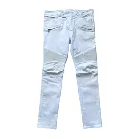 BALMAIN PARIS MEN SKINNY FIT WHITE BIKER JEANS (36)