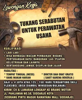 Loker Tukang ( Perawatan ) dan Serabutan