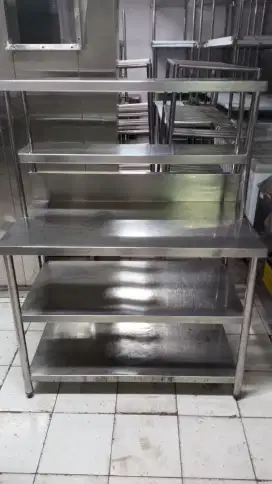 meja stainless steel 3 susun plus uppershelf