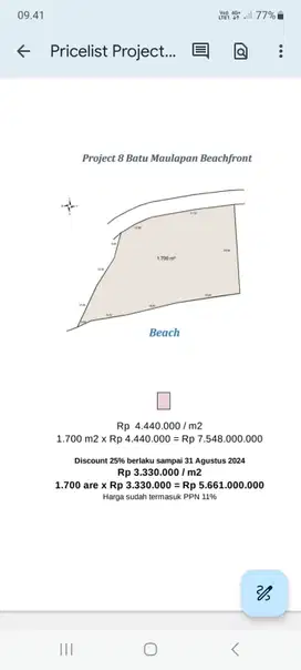 D jual kavling  project 8 batu maulapan beach front