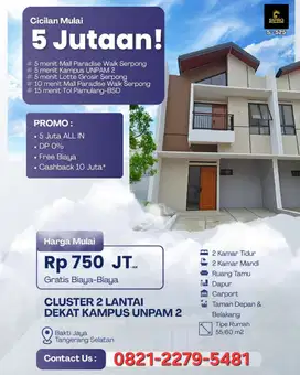 Rumah 2 lantai 750 jutaan Modern dekat kampus UNPAM 2 Pamulang