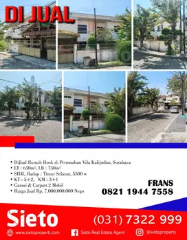 DiJual Rumah Hook di Perumahan Vila Kalijudan, Surabaya