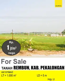 DIJUAL TANAH DI REMBUN PEKALONGAN A4107