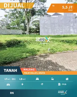 Dijual 2 Kavling Tanah Jejer di Palm Valley, Araya, Malang