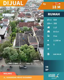 Dijual Rumah Hook Hitung Tanah di jalan Sunandar Priyo Sudarmo, Malang